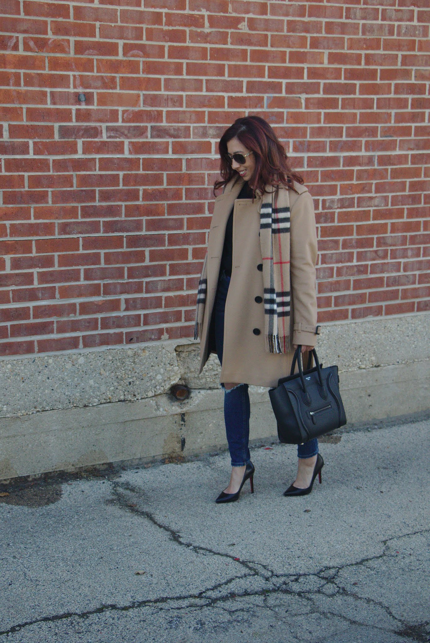 Camel Coat and Burberry Scarf | LuxPetite